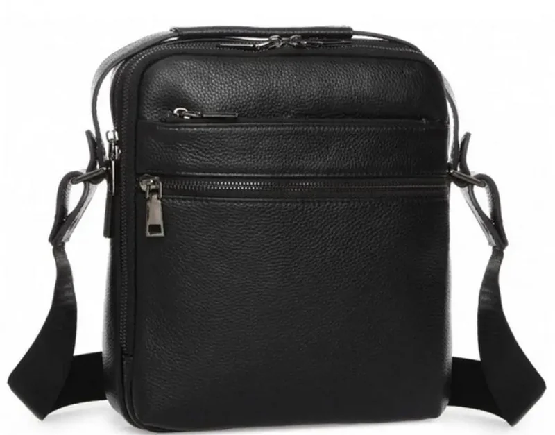 Сумка-візитка чоловіча 26*23*8см натуральна чорна шкіра Tiding Bag