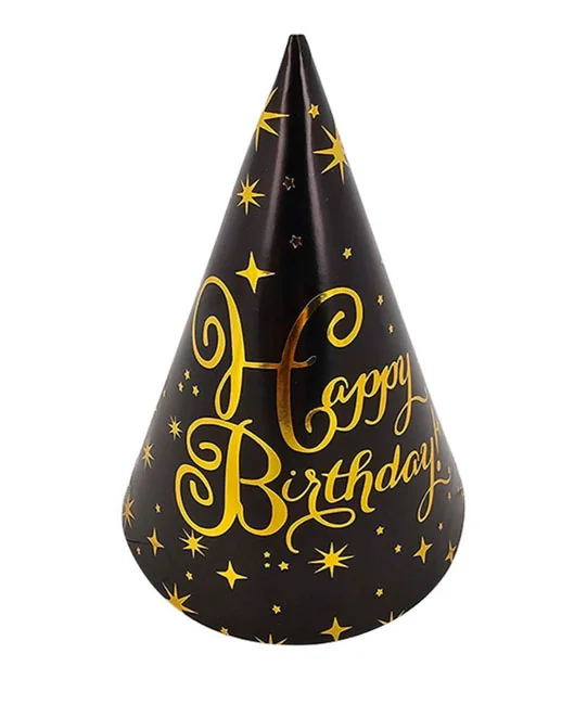 Свято. Ковпачок бум. 15см "Happy birthday!" чорно/золотий