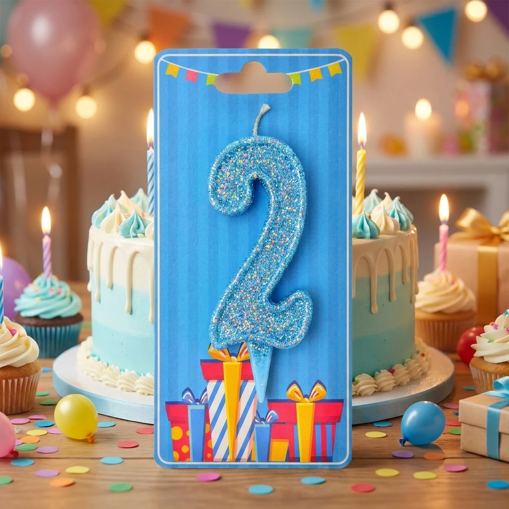 Свічка для торта №2, 7,5 см (без ніжки), блакитна, Україна