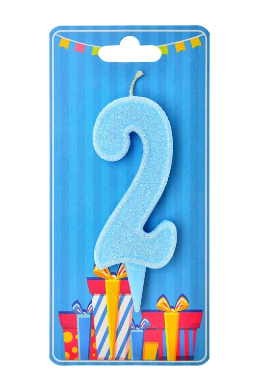 Свічка для торта №2, 7,5 см (без ніжки), блакитна, Україна