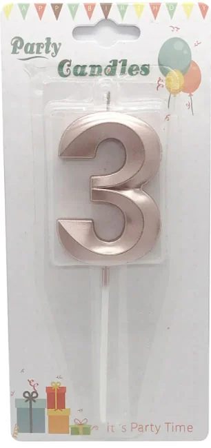 Свічка для торта № 3" 3D, 8см (без ніжки), рожеве золото