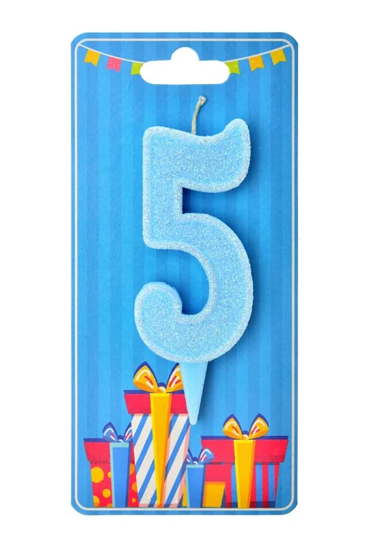 Свічка для торта № 5, 7,5 см (без ніжки), блакитна, Україна