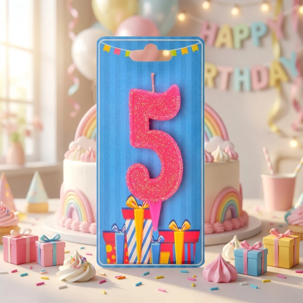 Свічка для торта № 5, 7,5 см (без ніжки), рожева, Україна