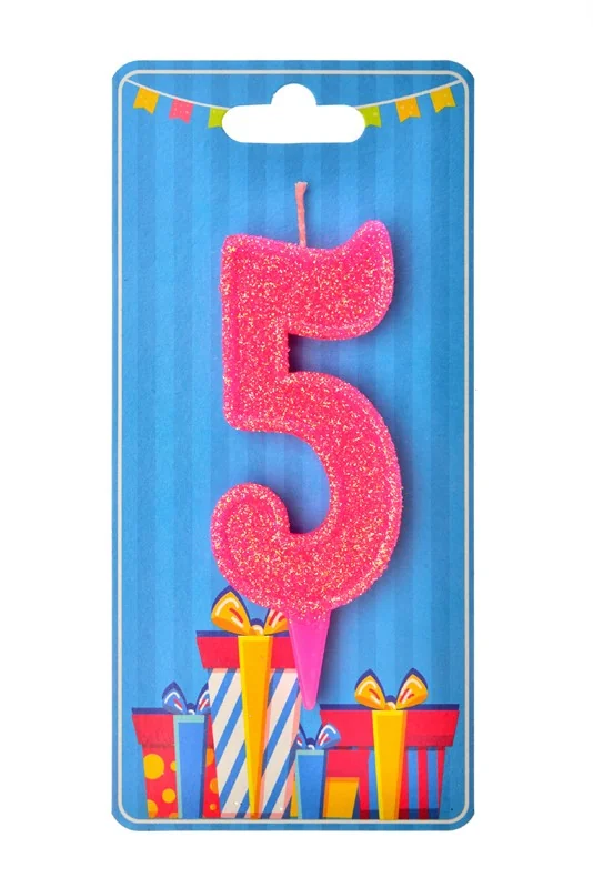 Свічка для торта № 5, 7,5 см (без ніжки), рожева, Україна