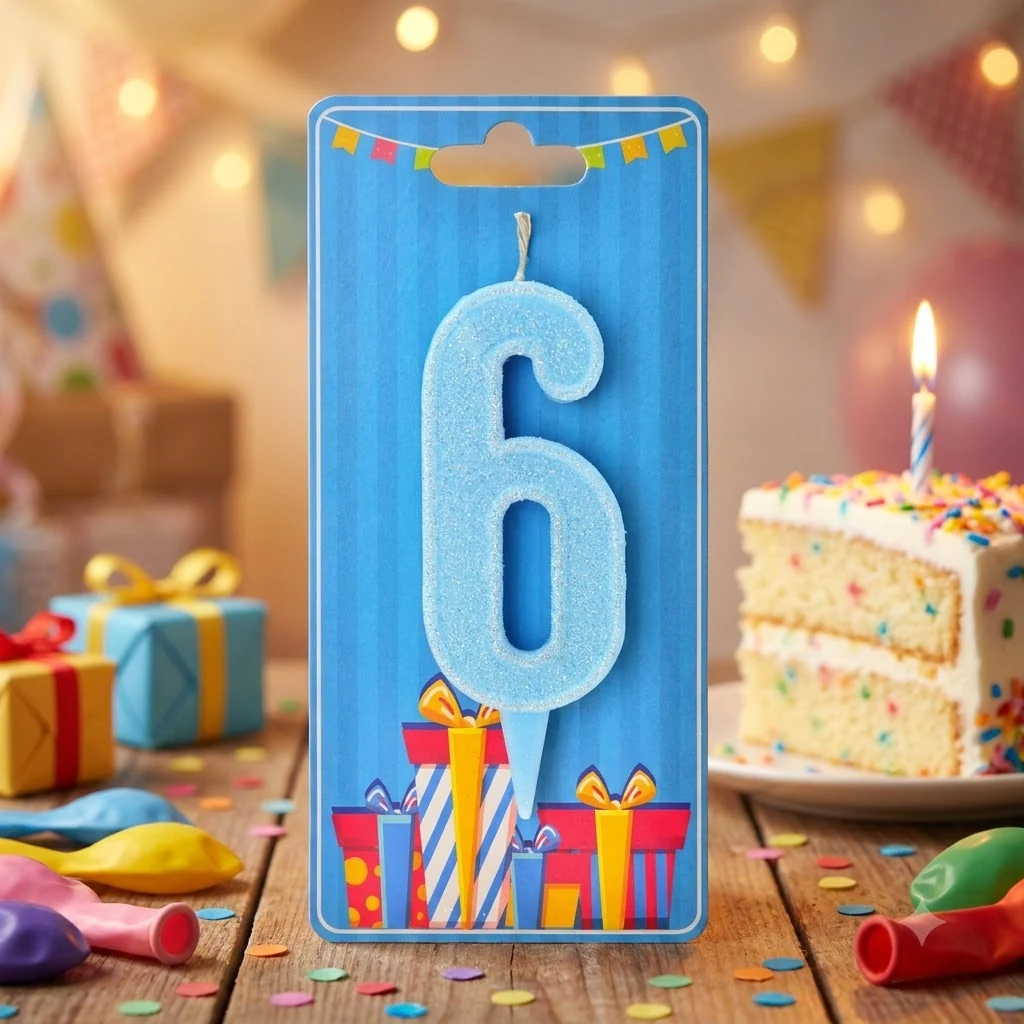 Свічка для торта №6, 7,5 см (без ніжки), блакитна, Україна