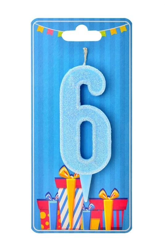 Свічка для торта №6, 7,5 см (без ніжки), блакитна, Україна