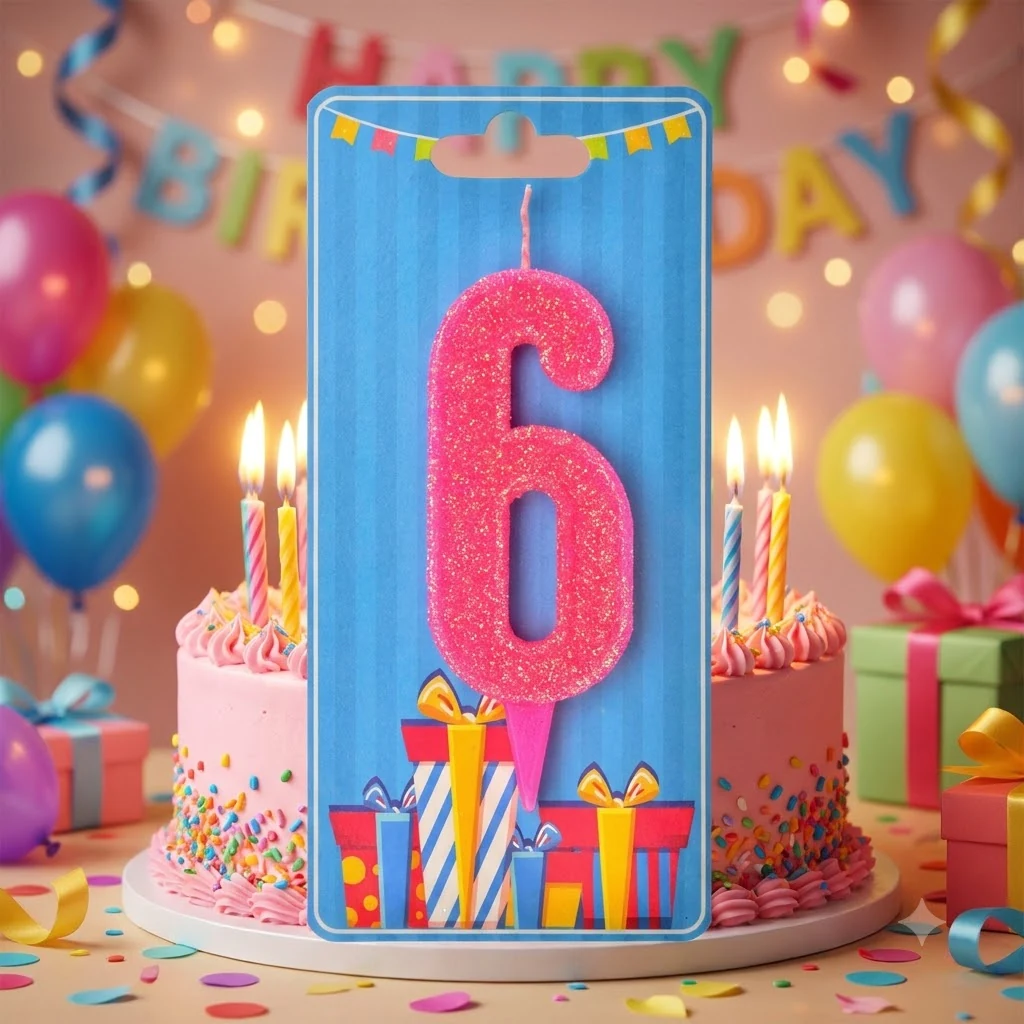 Свічка для торта №6, 7,5 см (без ніжки), рожева, Україна