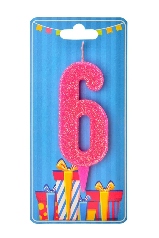 Свічка для торта №6, 7,5 см (без ніжки), рожева, Україна