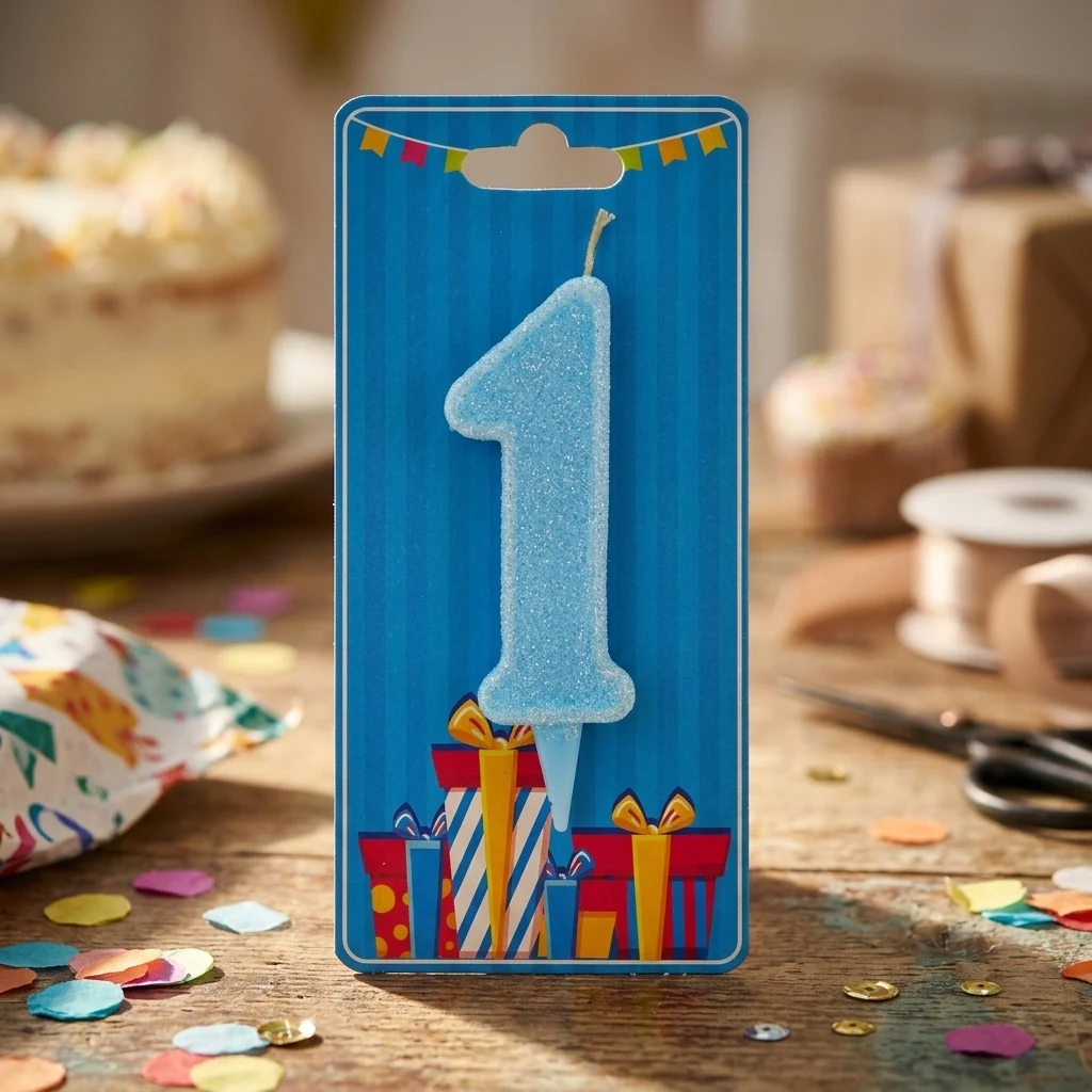 Свічка для торта Номер "1", 7,5 см (без ніжки), блакитна, Україна