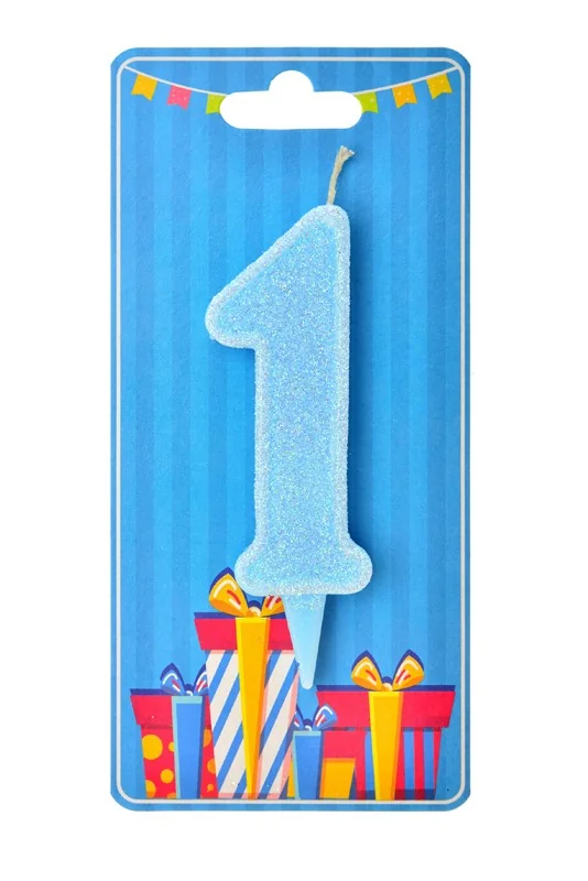 Свічка для торта Номер "1", 7,5 см (без ніжки), блакитна, Україна