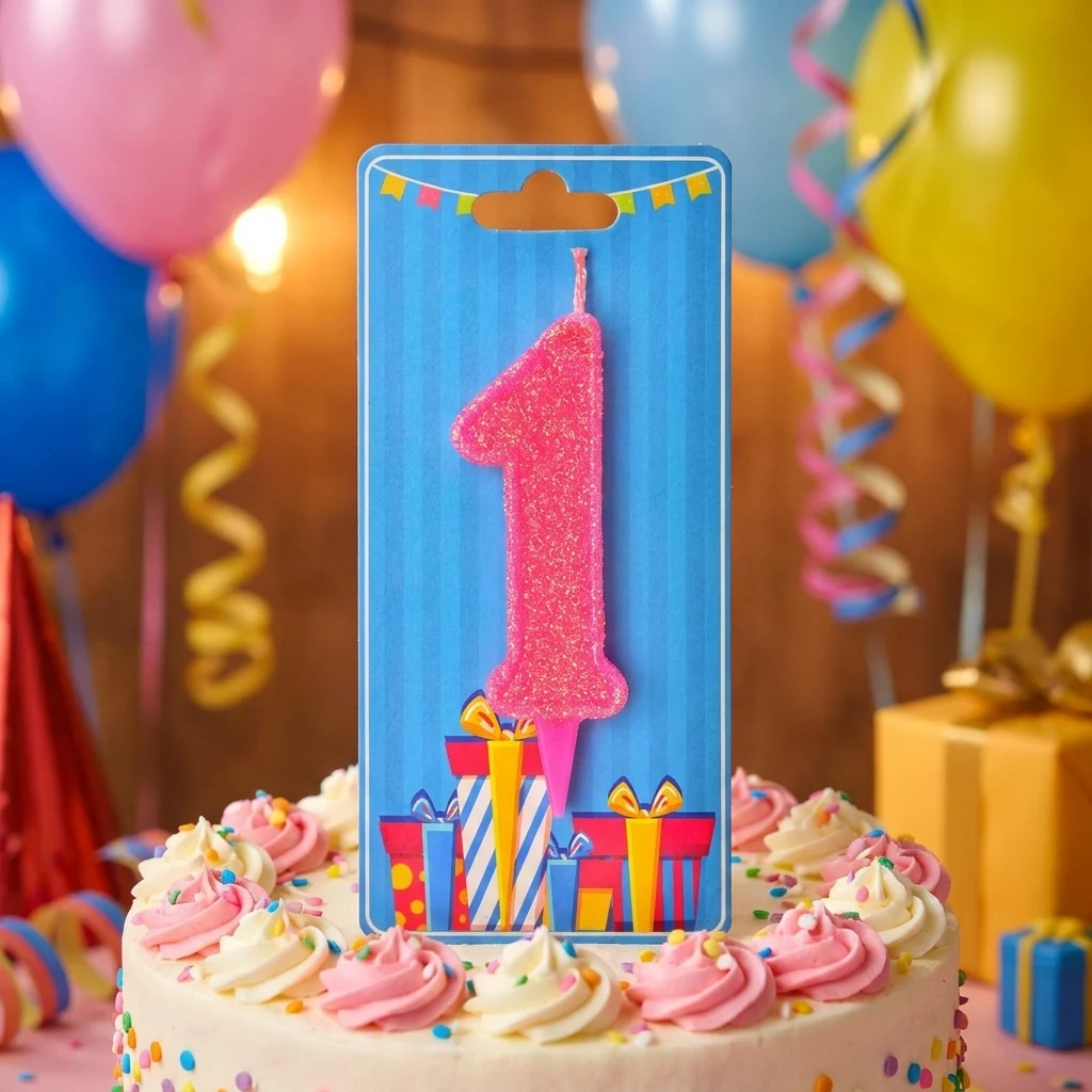 Свічка для торта Номер "1", 7,5 см (без ніжки), рожева, Україна