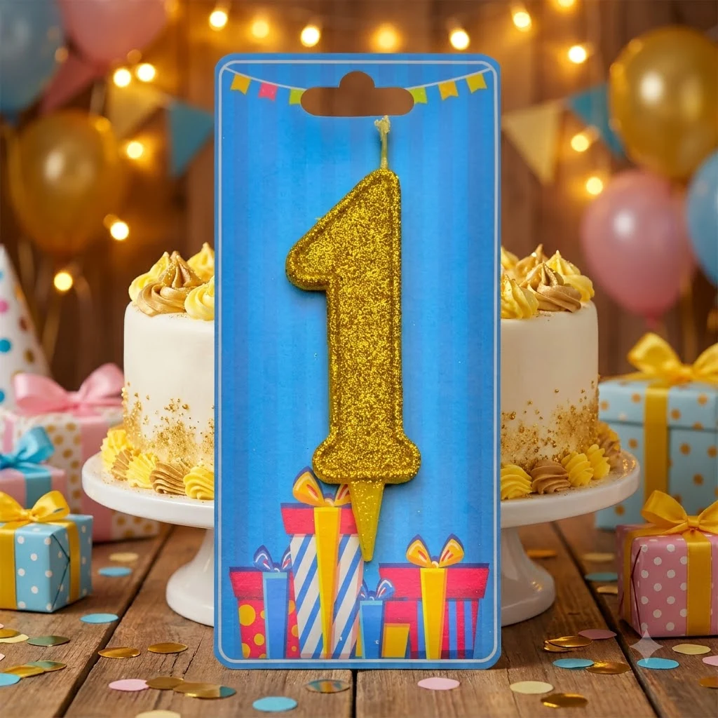 Свічка для торта Номер "1", 7,5 см (без ніжки), золото, Україна