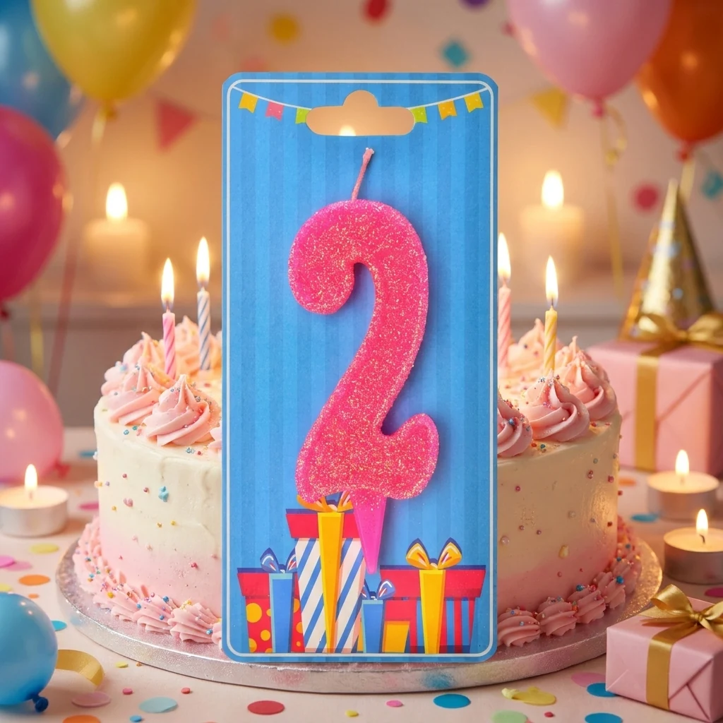 Свічка для торта Номер "2", 7,5 см (без ніжки), рожева, Україна