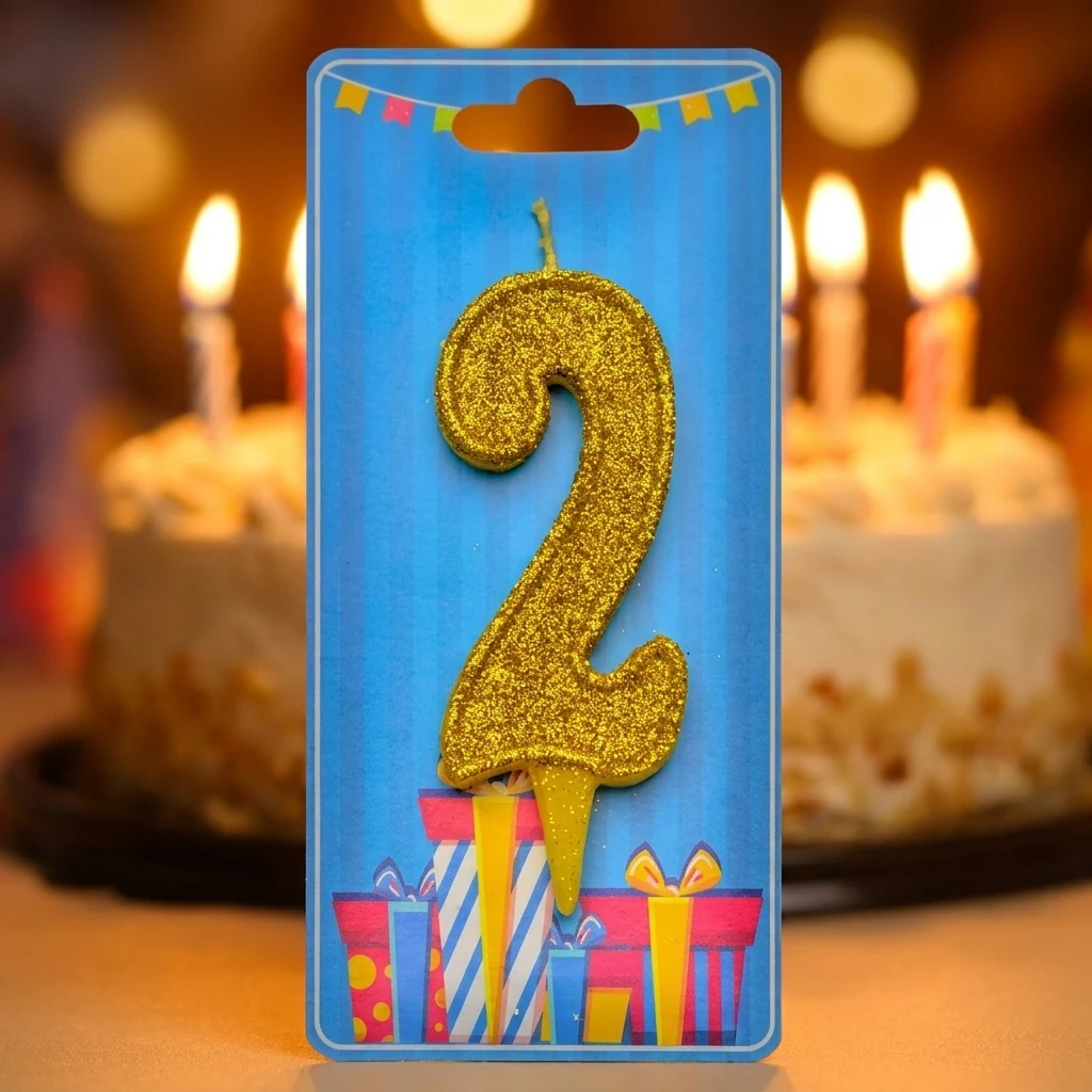 Свічка для торта Номер "2", 7,5 см (без ніжки), золото, Україна