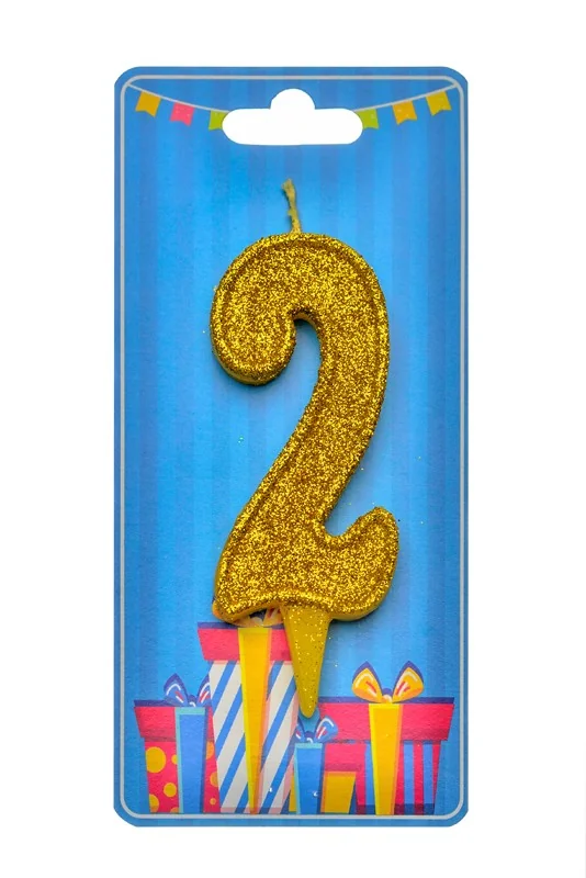 Свічка для торта Номер "2", 7,5 см (без ніжки), золото, Україна
