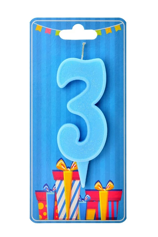 Свічка для торта Номер "3", 7,5 см (без ніжки), блакитна, Україна — фото 2