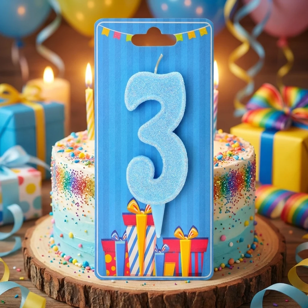 Свічка для торта Номер "3", 7,5 см (без ніжки), блакитна, Україна