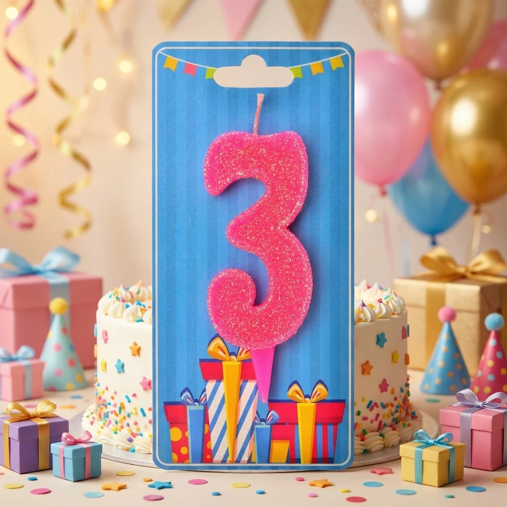 Свічка для торта Номер "3", 7,5 см (без ніжки), рожева, Україна