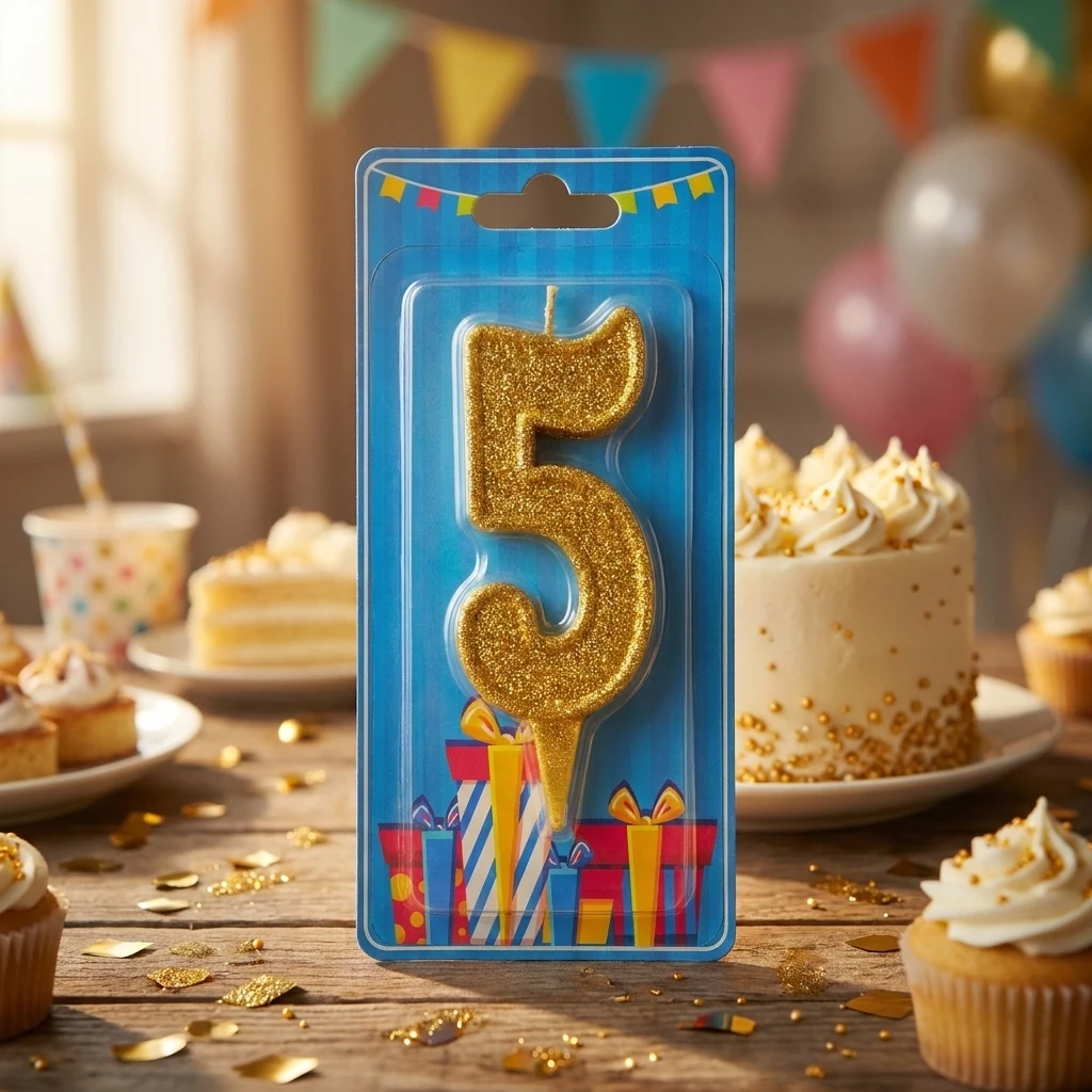Свічка для торта Номер "5", 7,5 см (без ніжки), золото, Україна