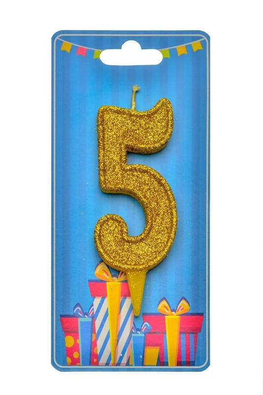 Свічка для торта Номер "5", 7,5 см (без ніжки), золото, Україна