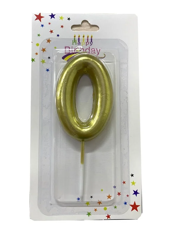 Свічка для торта Цифра "0", 6 см (без ніжки), золото