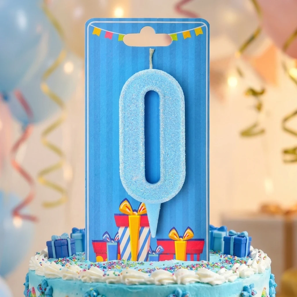 Свічка для торта Цифра "0", 7,5 см (без ніжки), блакитна, Україна