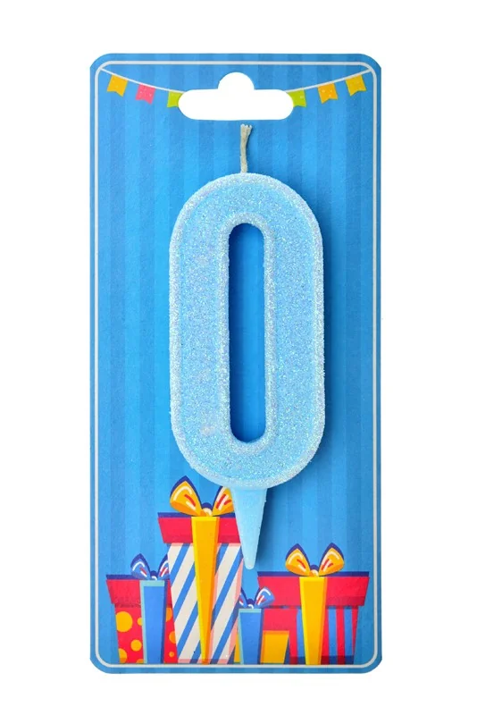 Свічка для торта Цифра "0", 7,5 см (без ніжки), блакитна, Україна