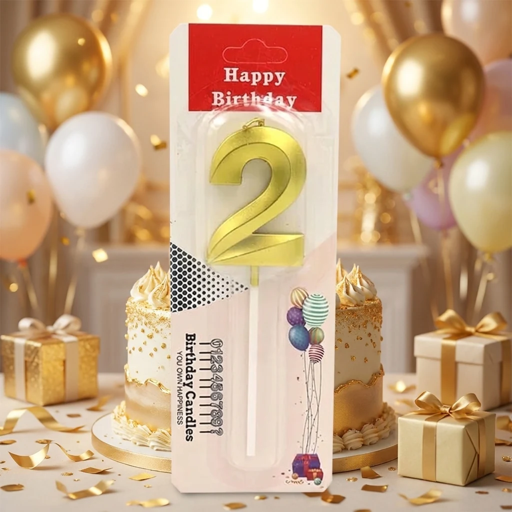 Свічка для торта Цифра "2" 3D, 5см (без ніжки), золото