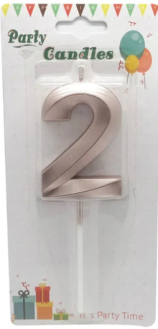 Свічка для торта Цифра "2" 3D, 8см (без ніжки), рожеве золото