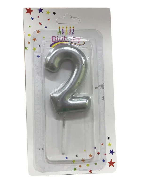 Свічка для торта Цифра "2", 6 см (без ніжки), срібло