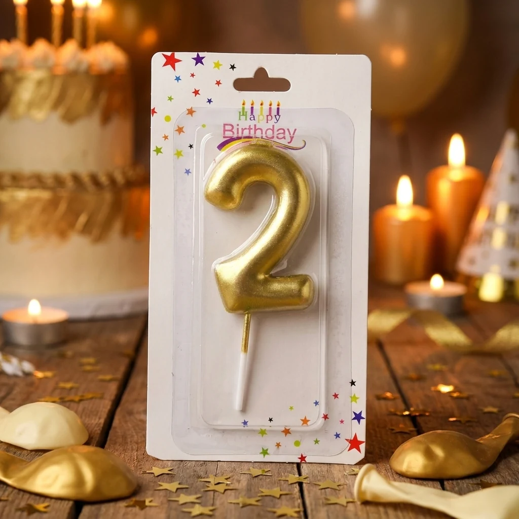 Свічка для торта Цифра "2", 6 см (без ніжки), золото