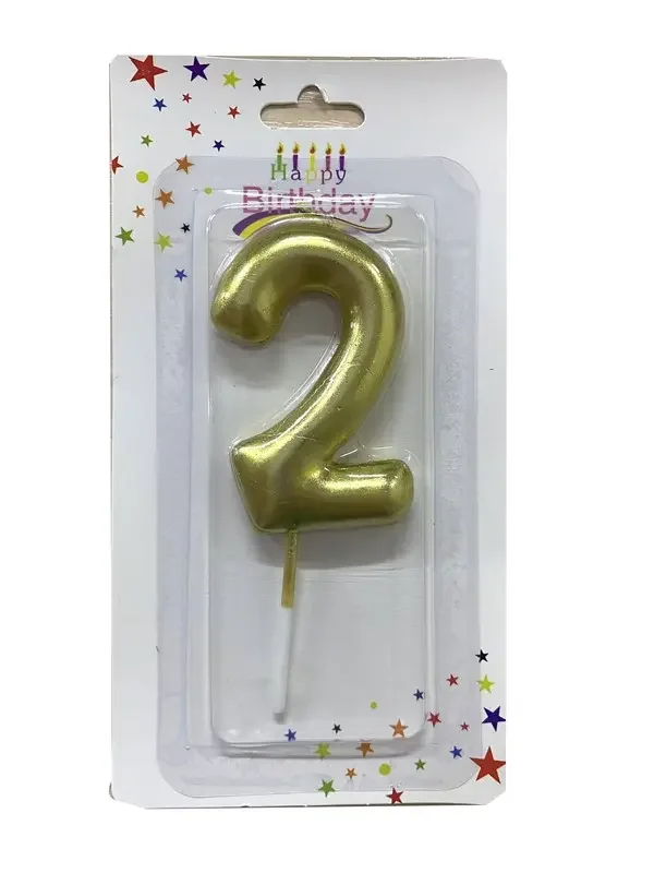 Свічка для торта Цифра "2", 6 см (без ніжки), золото