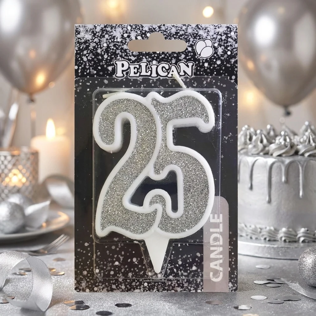 Свічка для торта цифра "25" СРІБЛО 7 см, TM Pelican