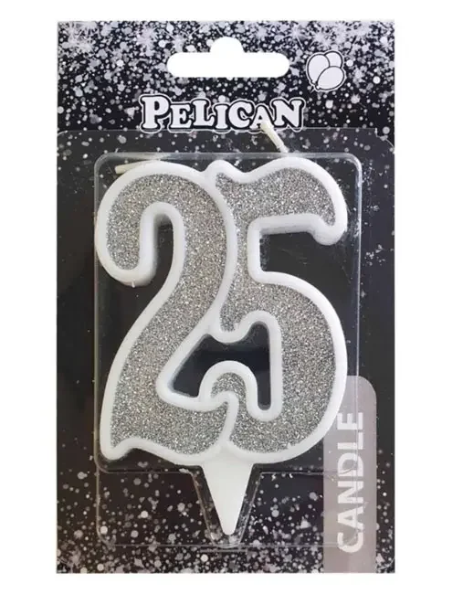Свічка для торта цифра "25" СРІБЛО 7 см, TM Pelican