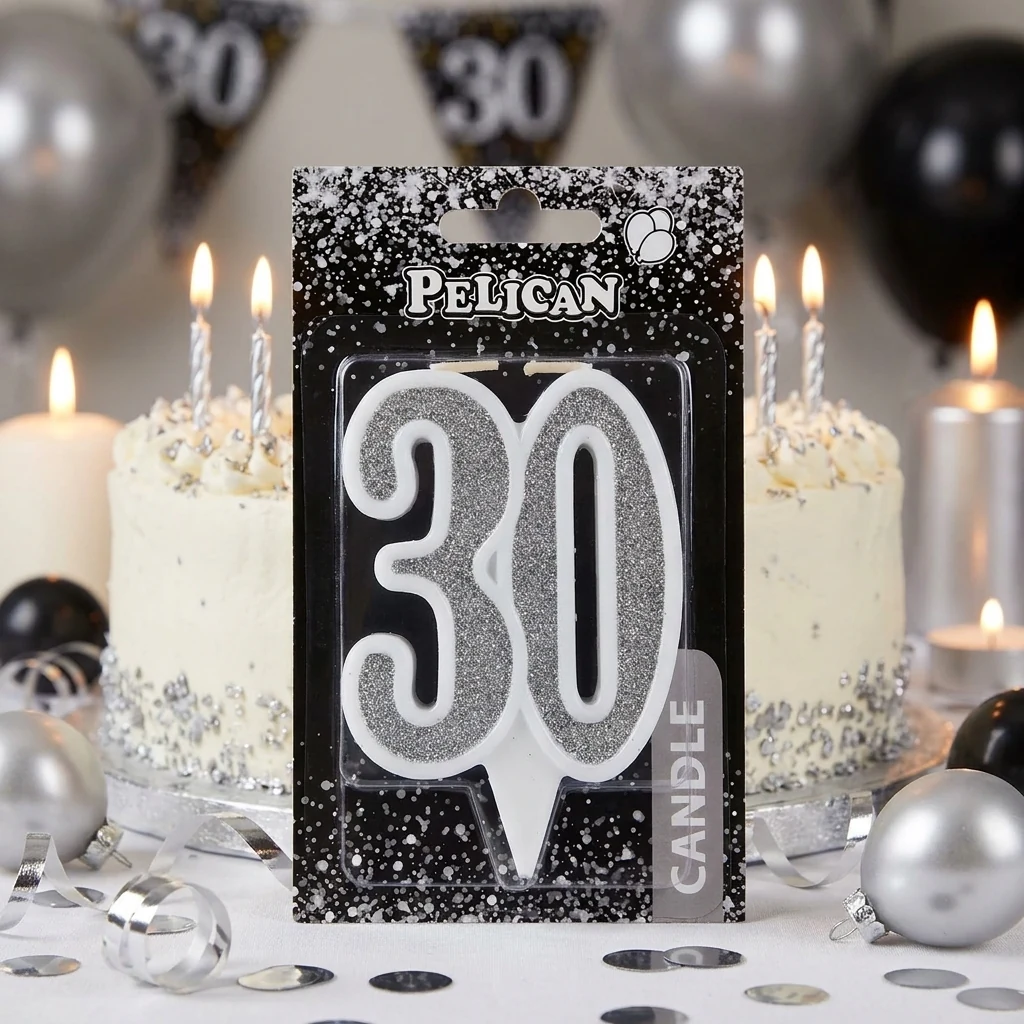 Свічка для торта цифра "30" СРІБЛО 7 см, TM Pelican