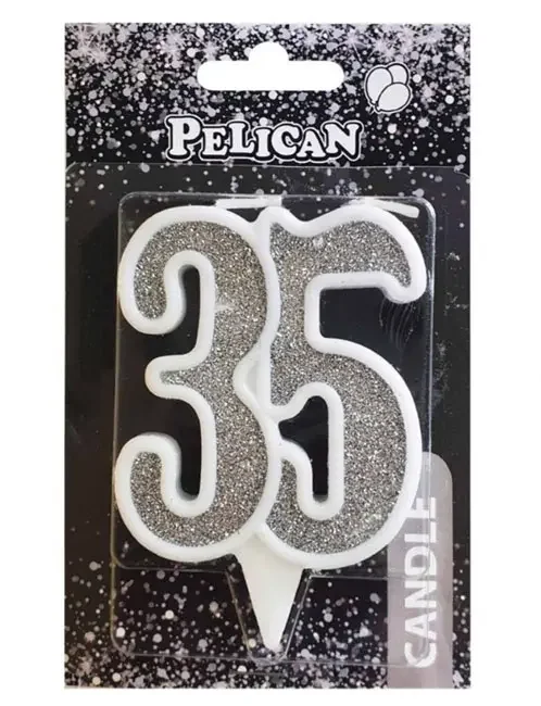 Свічка для торта цифра "35" СРІБЛО 7 см, TM Pelican