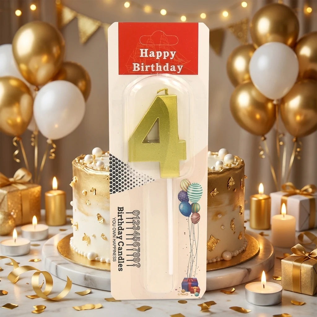 Свічка для торта Цифра "4" 3D, 5см (без ніжки), золото