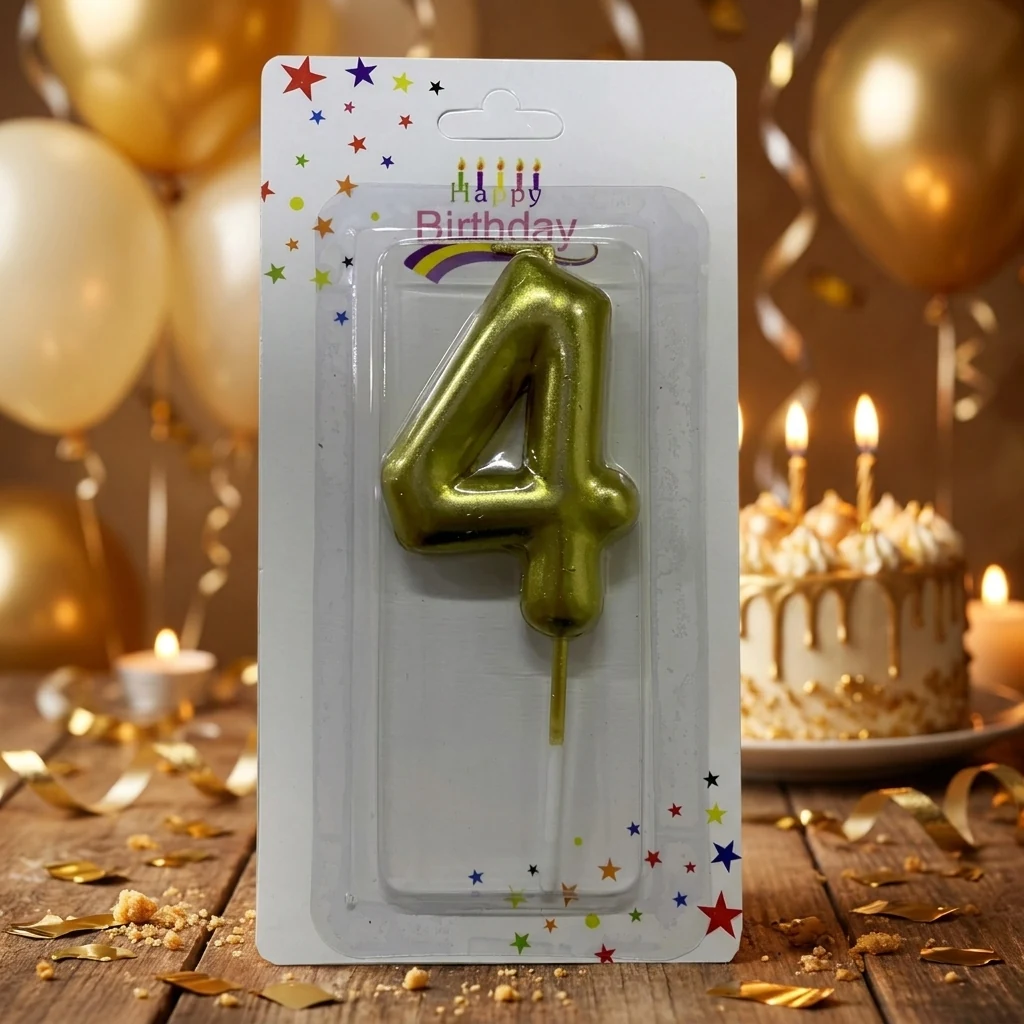 Свічка для торта Цифра "4", 6 см (без ніжки), золото