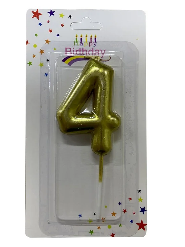 Свічка для торта Цифра "4", 6 см (без ніжки), золото