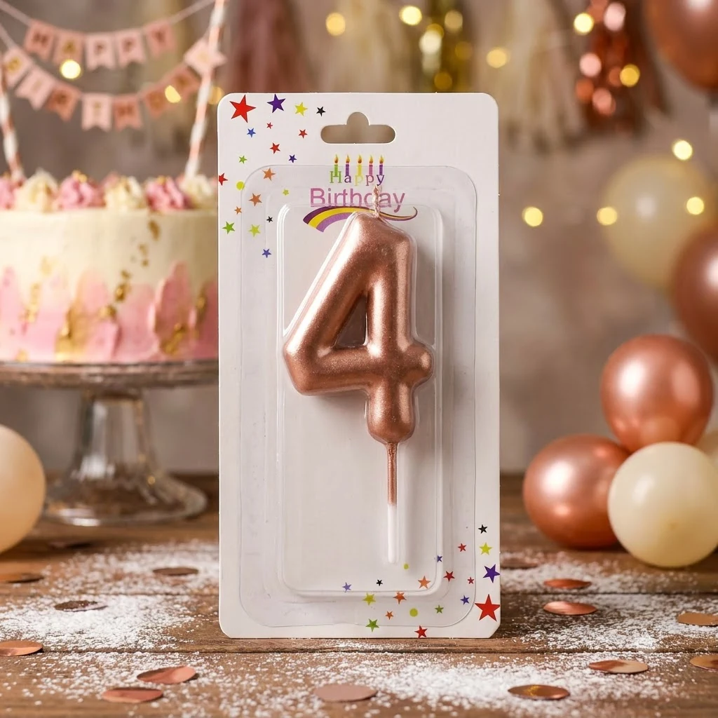 Свічка для торта Цифра "4", 6см (без ніжки), рожеве золото