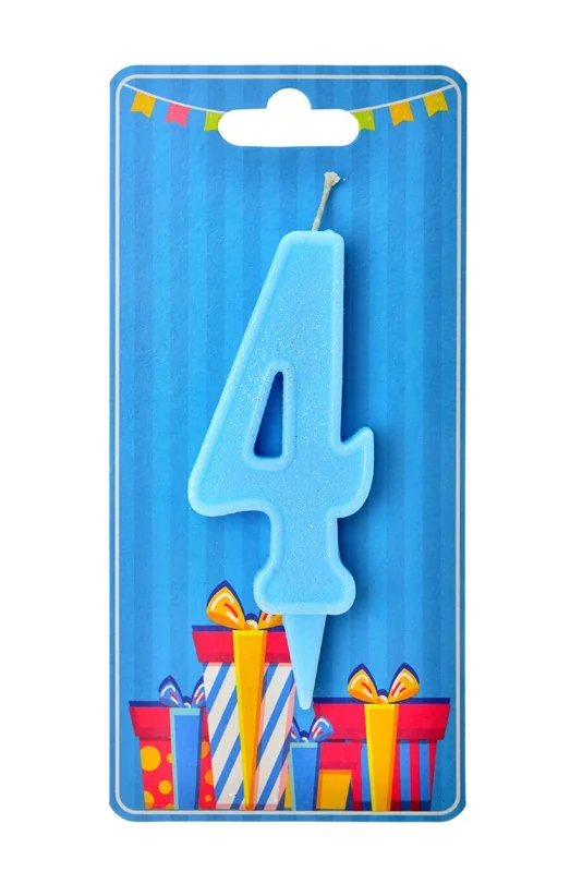 Свічка для торта Цифра "4", 7,5 см (без ніжки), блакитна, Україна — фото 2