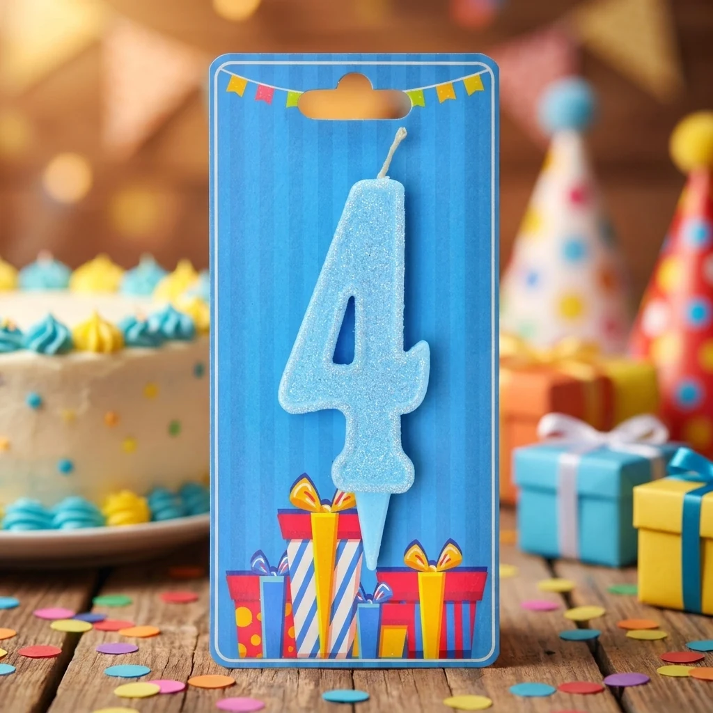 Свічка для торта Цифра "4", 7,5 см (без ніжки), блакитна, Україна