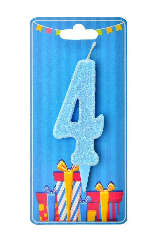 Свічка для торта Цифра "4", 7,5 см (без ніжки), блакитна, Україна