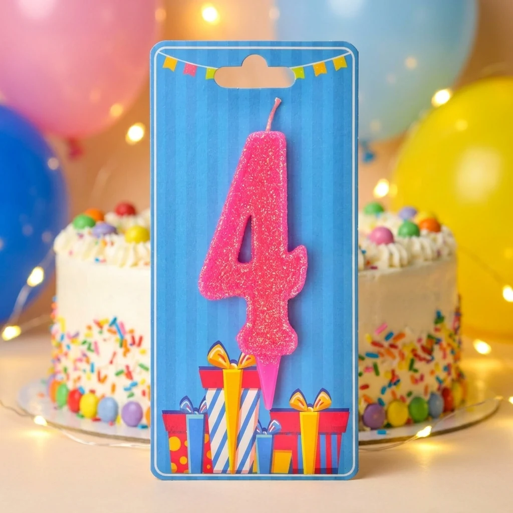 Свічка для торта Цифра "4", 7,5 см (без ніжки), рожева, Україна