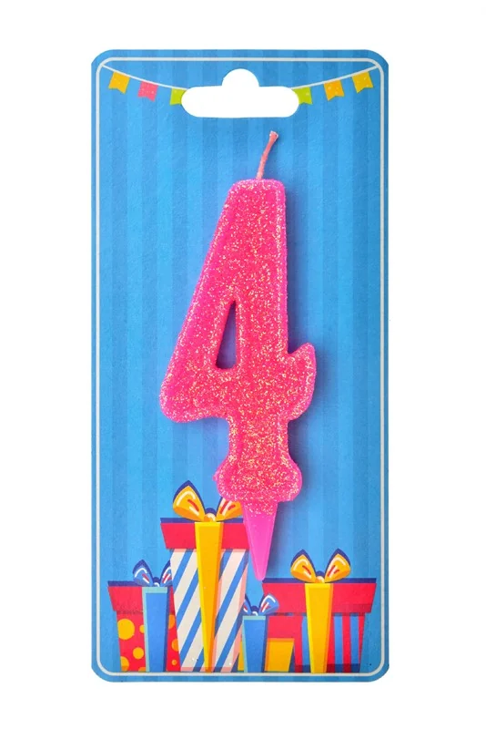Свічка для торта Цифра "4", 7,5 см (без ніжки), рожева, Україна