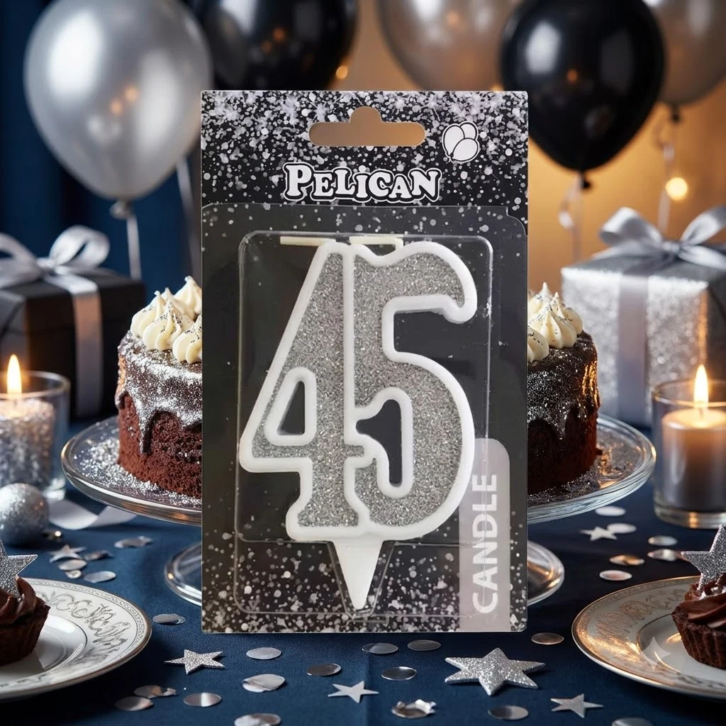 Свічка для торта цифра "45" СРІБЛО 7 см, TM Pelican