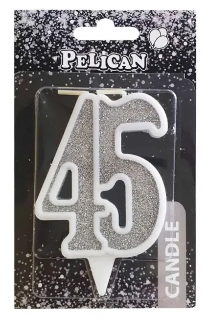 Свічка для торта цифра "45" СРІБЛО 7 см, TM Pelican