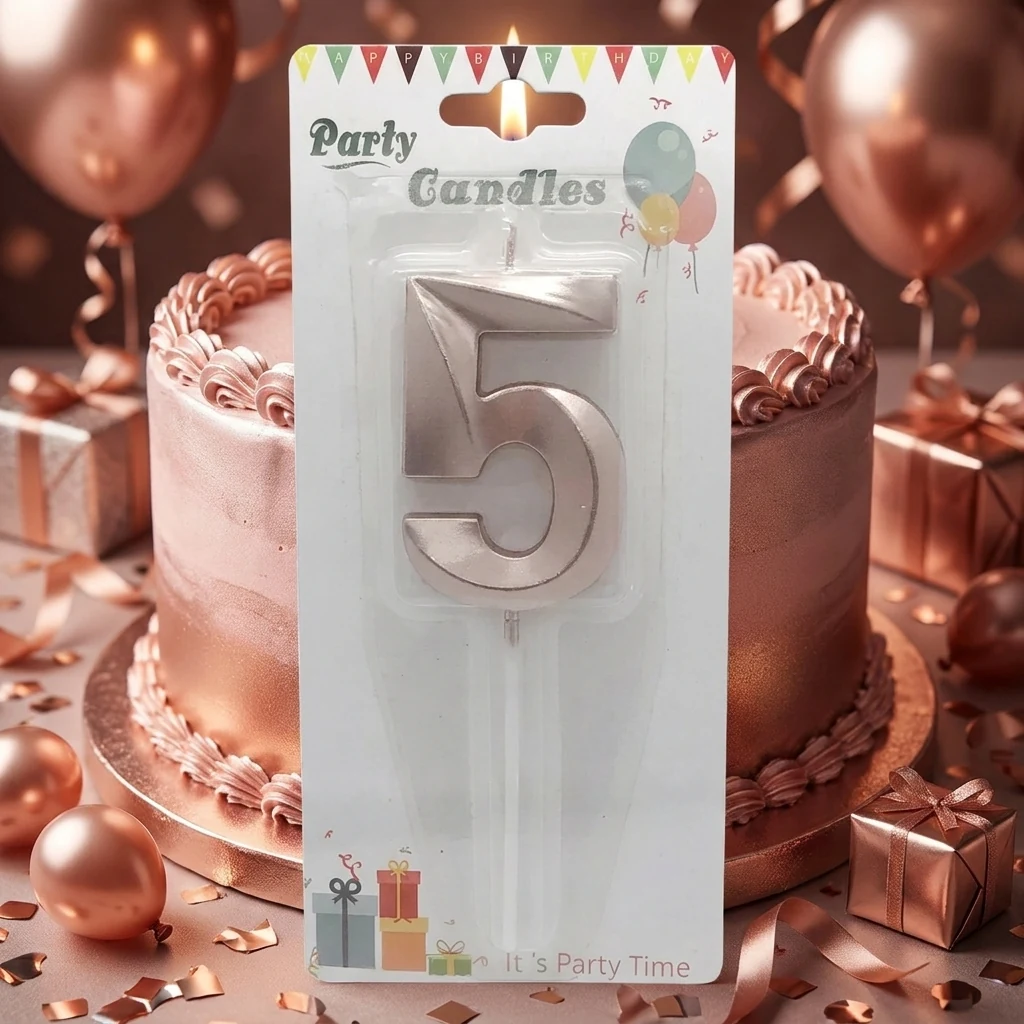 Свічка для торта Цифра "5" 3D, 8 см (без ніжки), рожеве золото