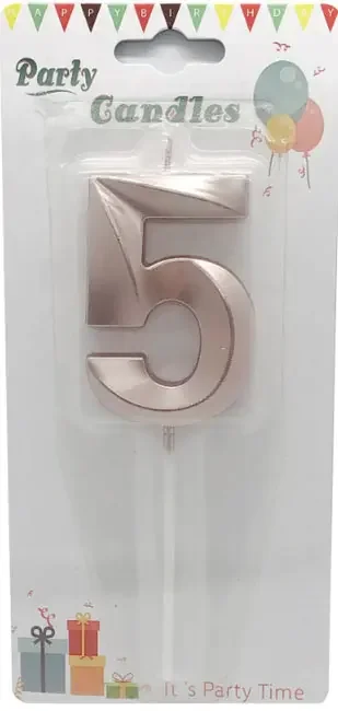 Свічка для торта Цифра "5" 3D, 8 см (без ніжки), рожеве золото