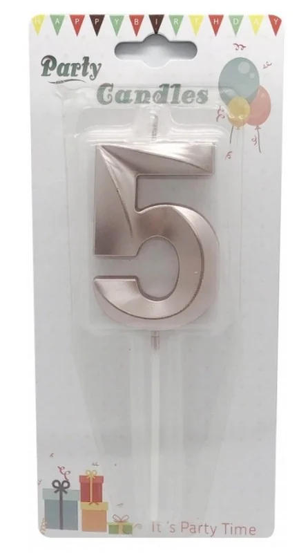 Свічка для торта Цифра "5", 6см (без ніжки), рожеве золото — фото 2